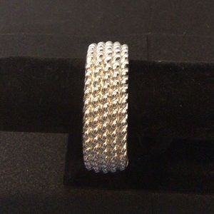 Silver Tone Rope Design Spring Clasp 1” Wide Bangle